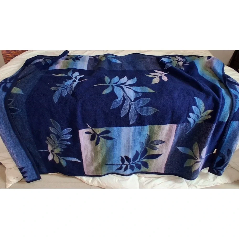 Aurora Biederlkack Throw Blanket 54x72 Soft Acrylic Purple Blue Leaves Leaf